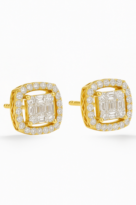 Radiant Halo Diamond Studs