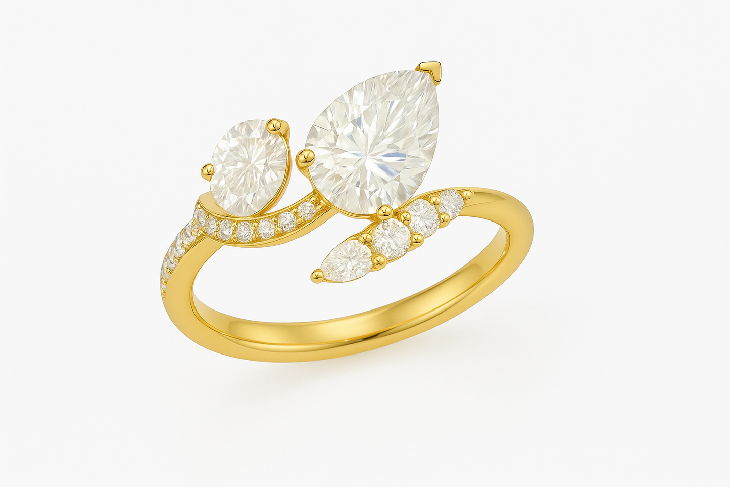 Cascade Pear & Round Diamond Ring