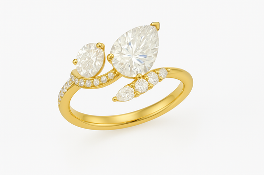Cascade Pear & Round Diamond Ring