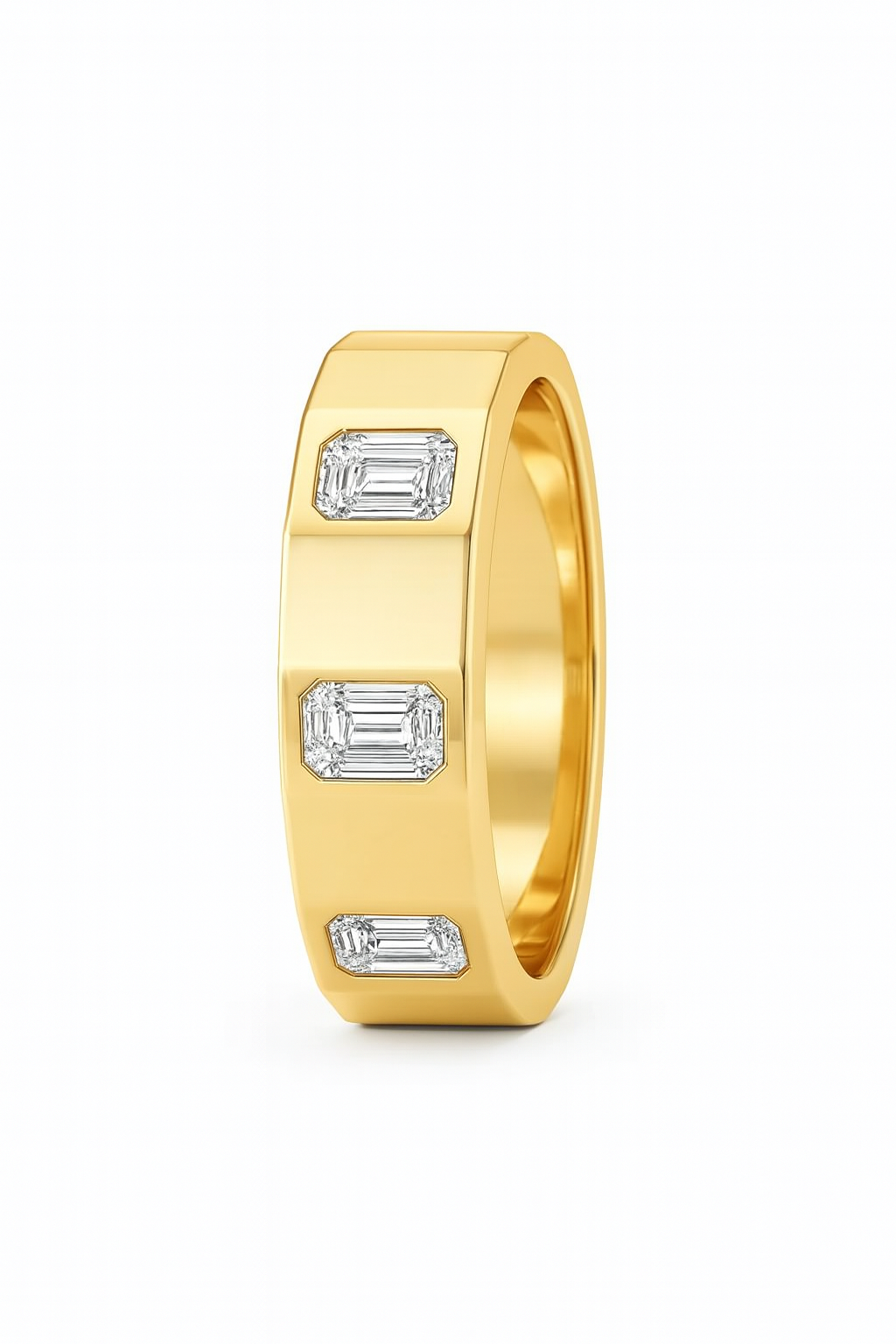 Emerald-Cut Trio Gold Band