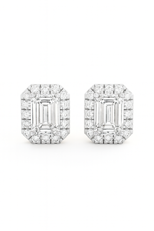Emerald Halo Diamond Studs