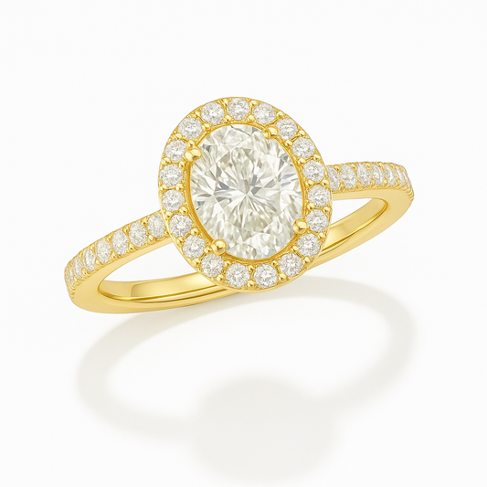 Golden Halo Oval Diamond Ring