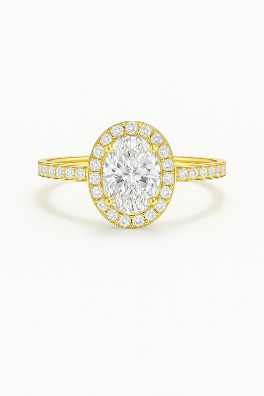 Golden Halo Oval Diamond Ring
