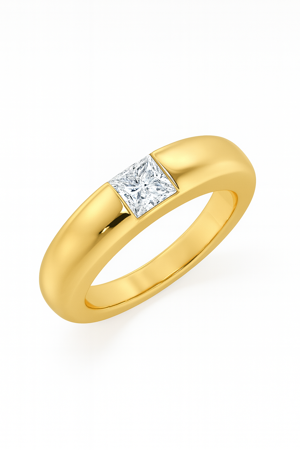 Princess Cut Tension-Style Gold Ring