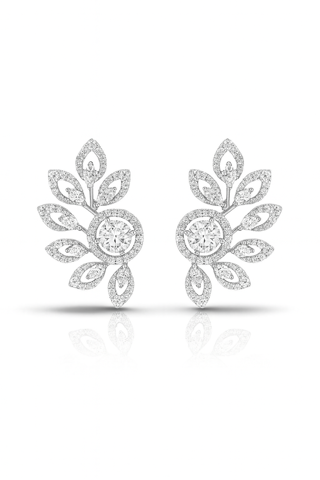 Diamond Leaf Cluster Earrings