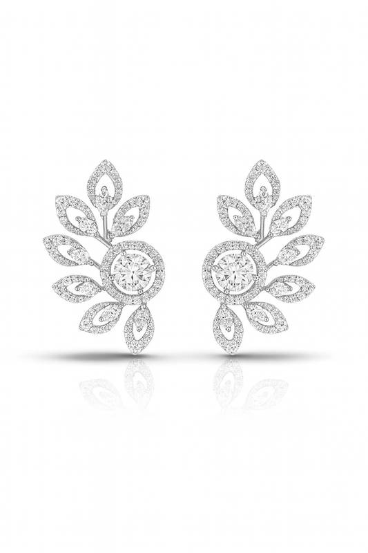 Diamond Leaf Cluster Earrings