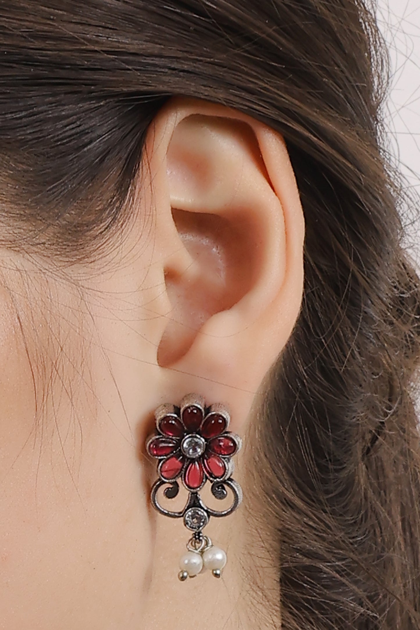 Oxidized Ruby Blossom Set