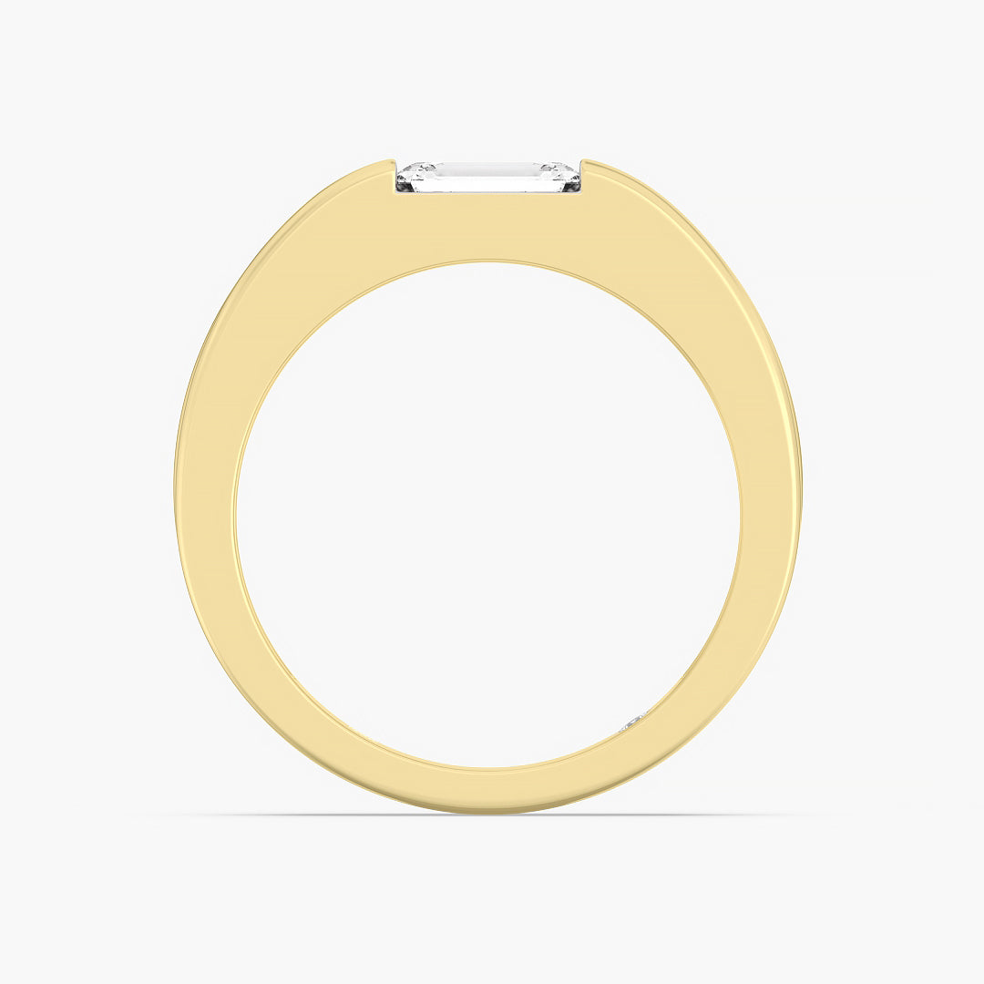 Emerald-Cut Grooved Gold Band