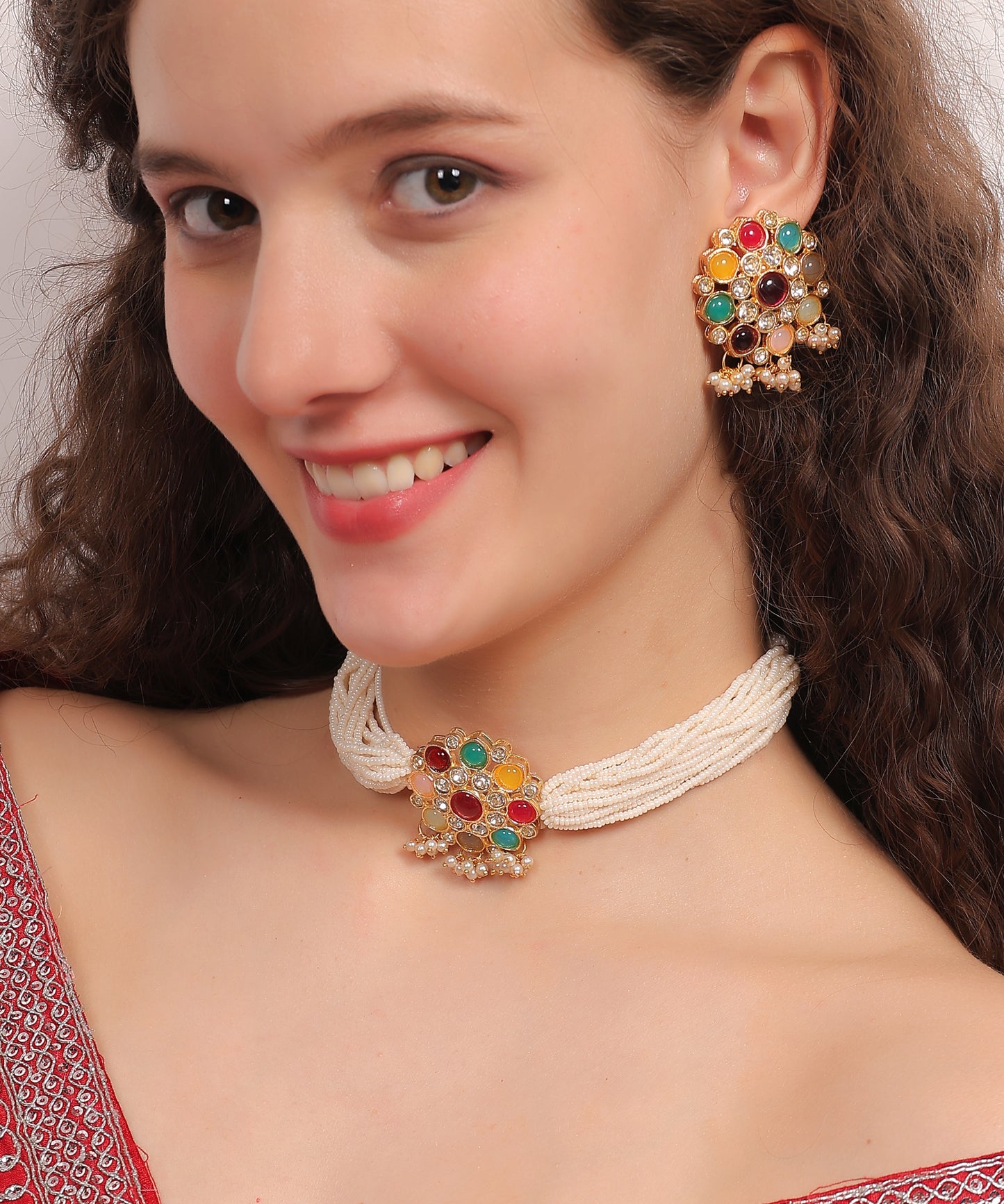 Navratna Pearl Choker Set