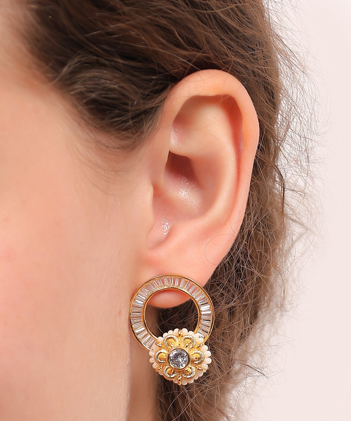 Golden Bloom Crystal Stud Earrings