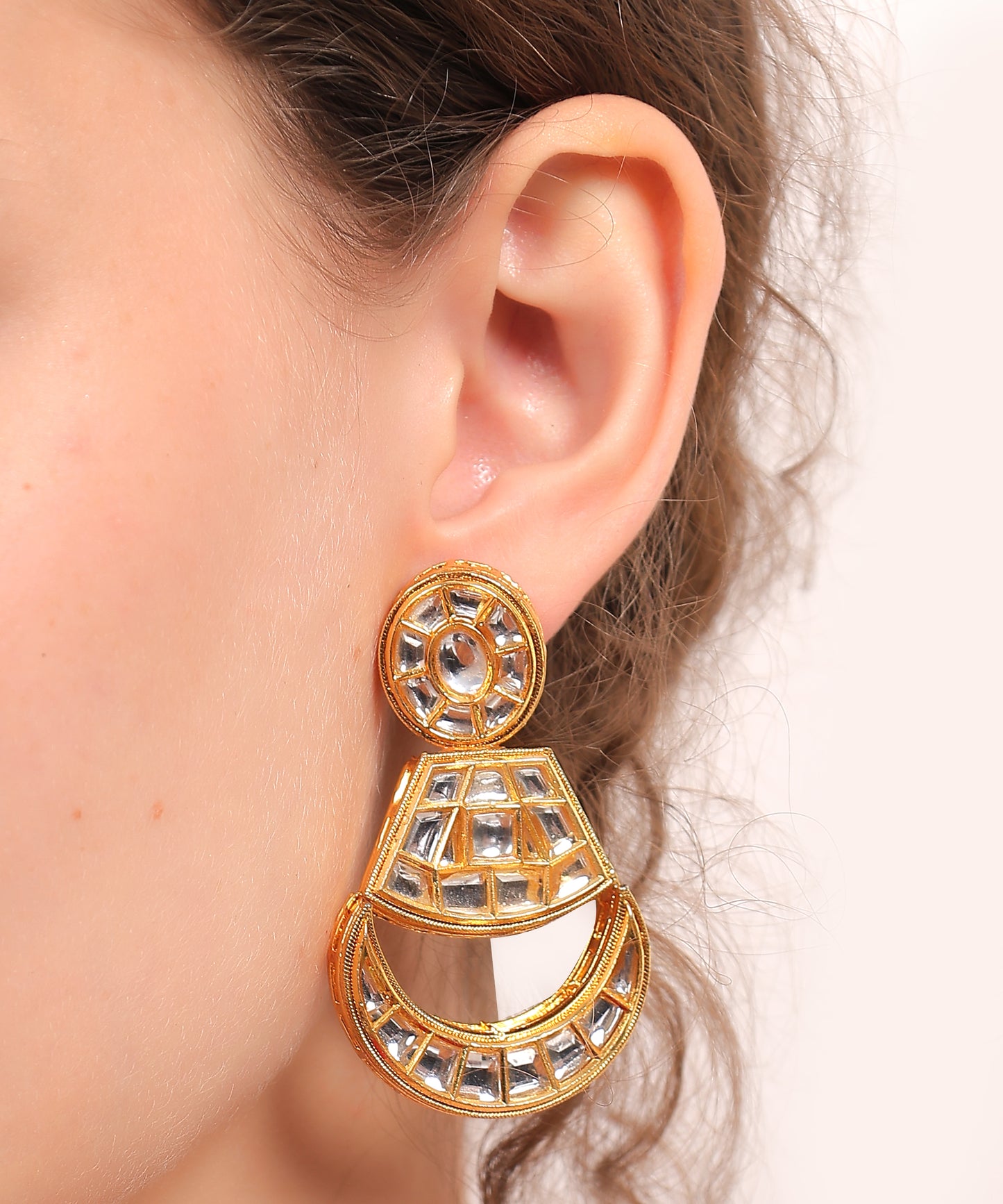 Radiant Geometric Kundan Dangler Earrings