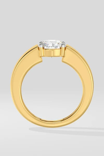 Bold Round Solitaire Gold Ring