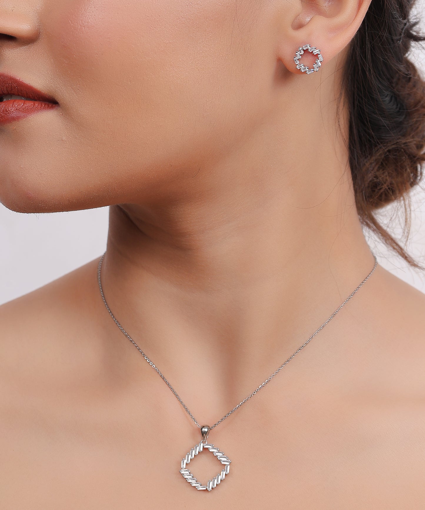 Silver Timeless Square Pendant Set