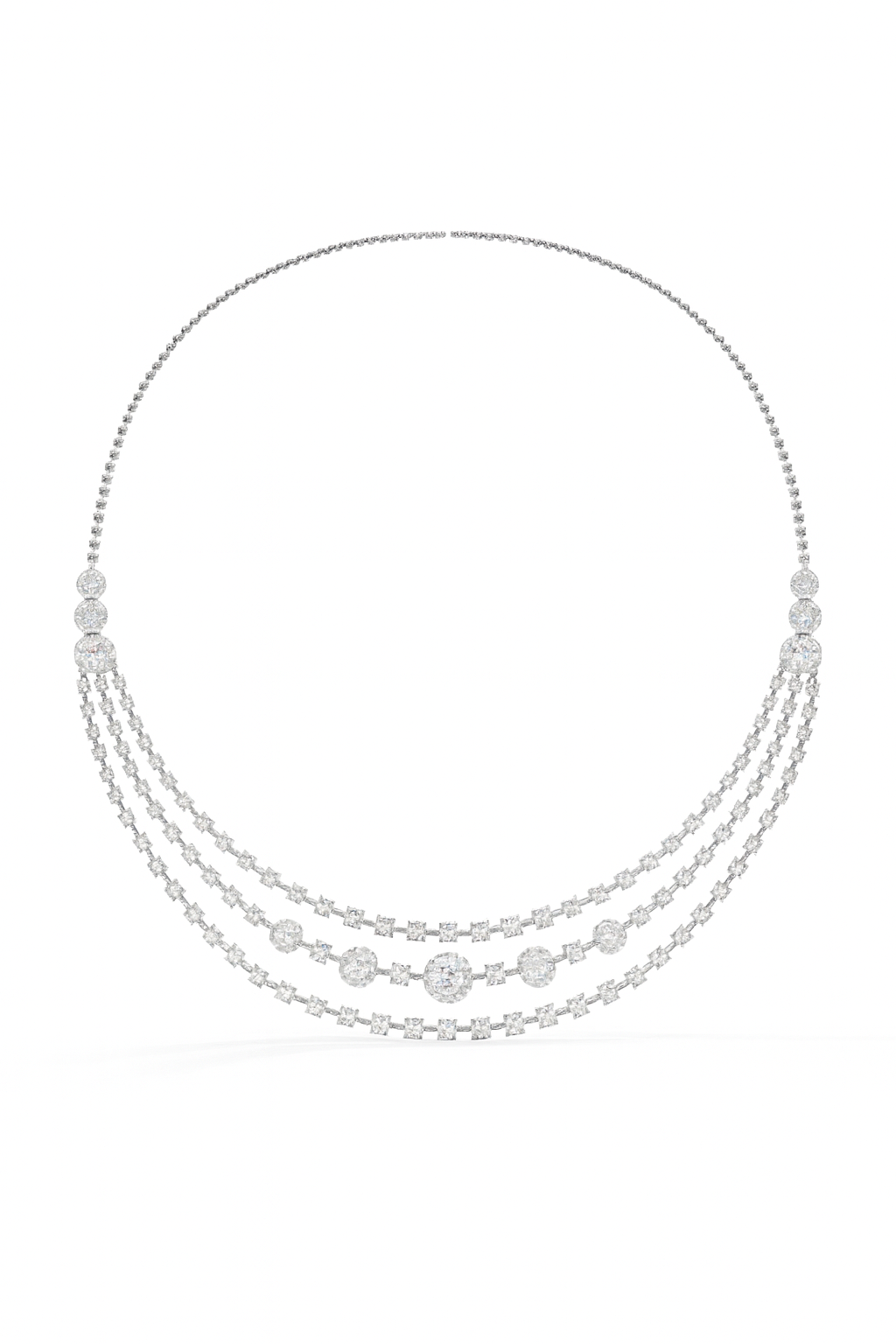 Triple Layer Diamond Cascade Necklace