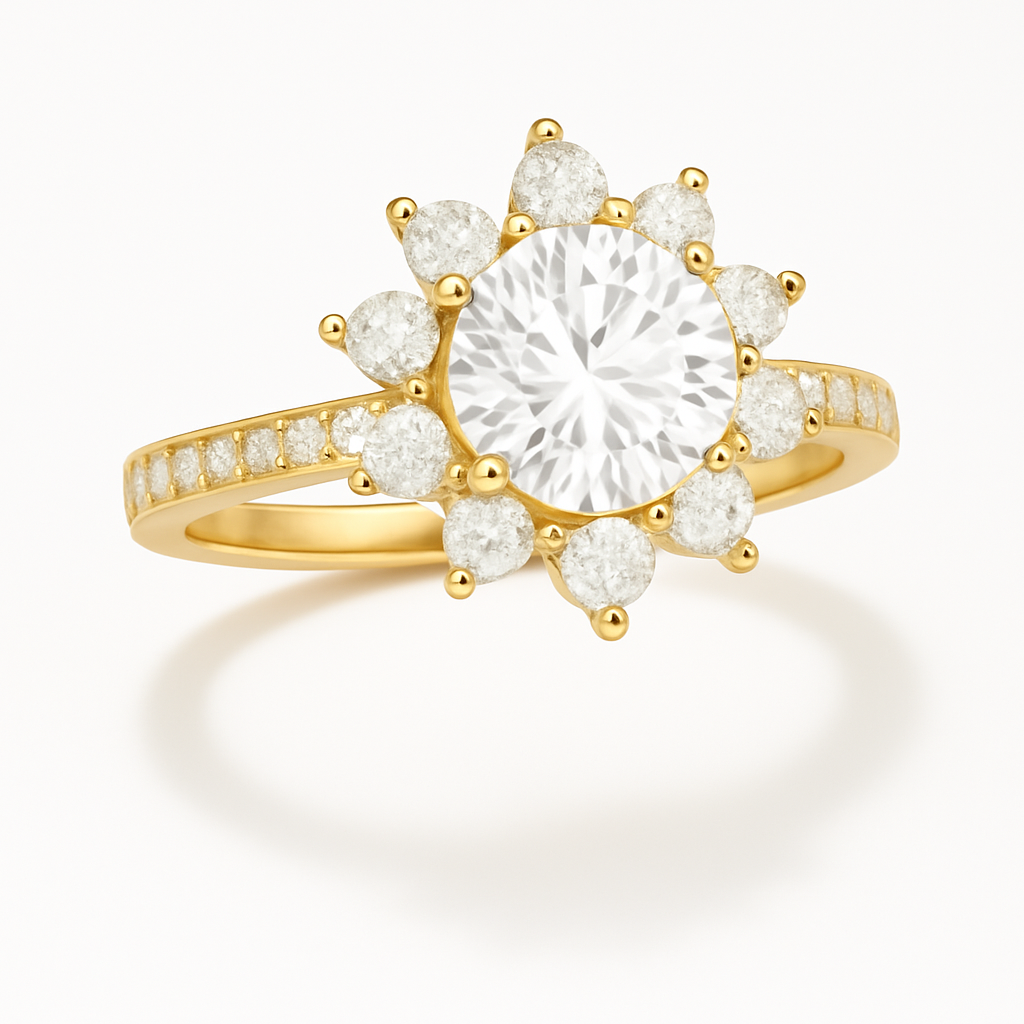 floral halo engagement ring.