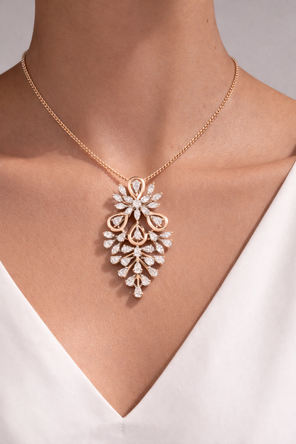 Floral Cascade Diamond Pendant Necklace