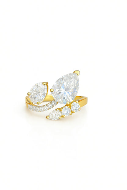 Cascade Pear & Round Diamond Ring