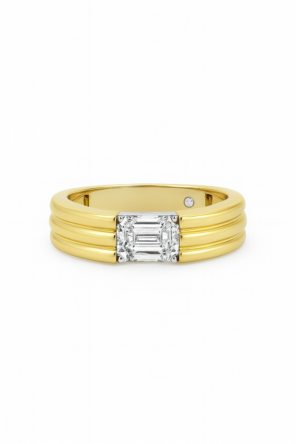 Emerald-Cut Grooved Gold Band