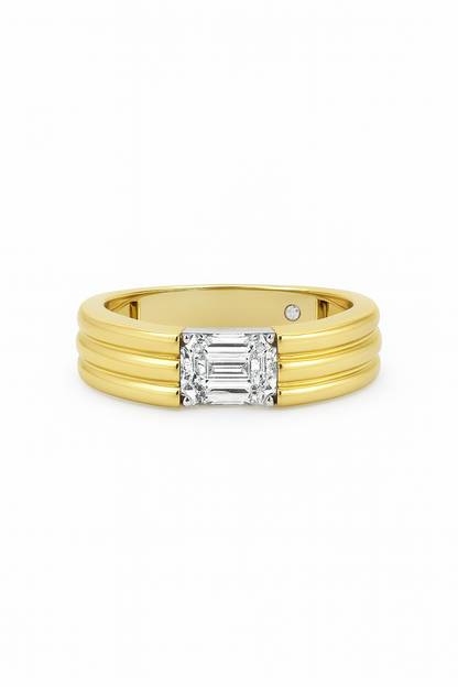 Emerald-Cut Grooved Gold Band