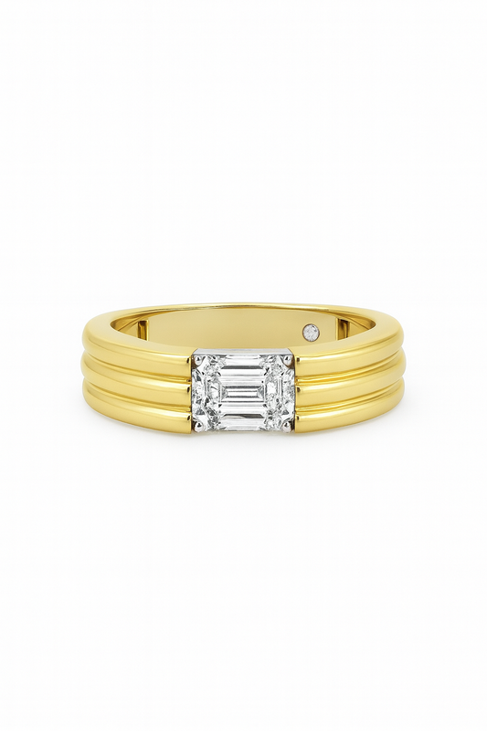 Emerald-Cut Grooved Gold Band