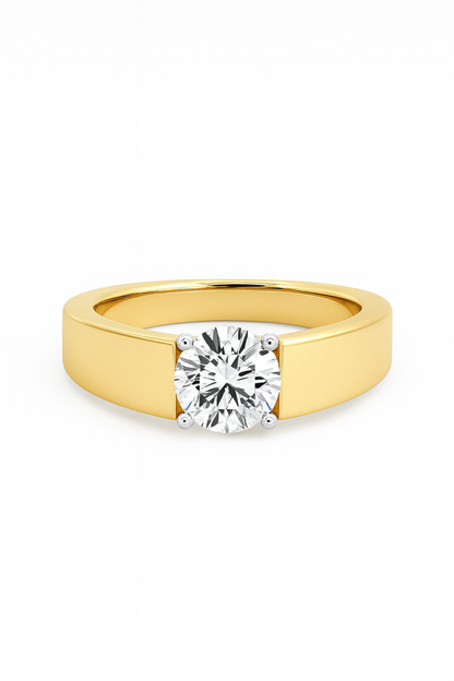 Bold Round Solitaire Gold Ring