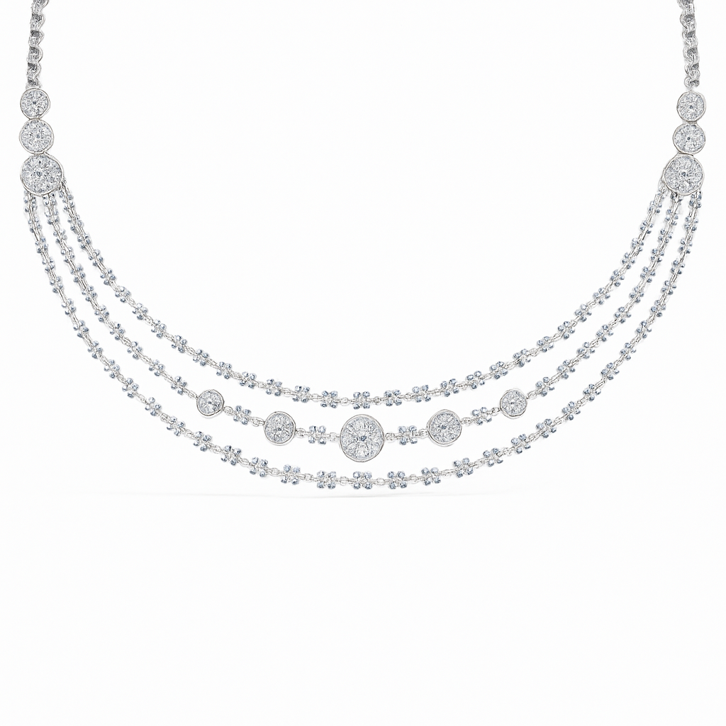 Triple Layer Diamond Cascade Necklace