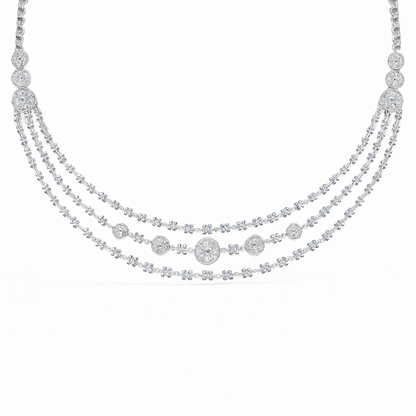 Triple Layer Diamond Cascade Necklace