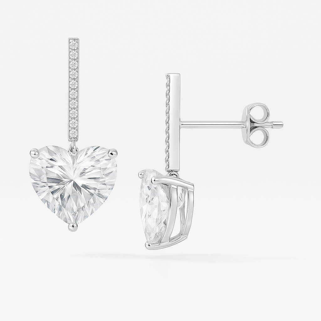 Heart-Shaped Diamond Drop Earrings