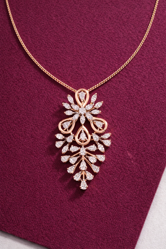 Floral Cascade Diamond Pendant Necklace