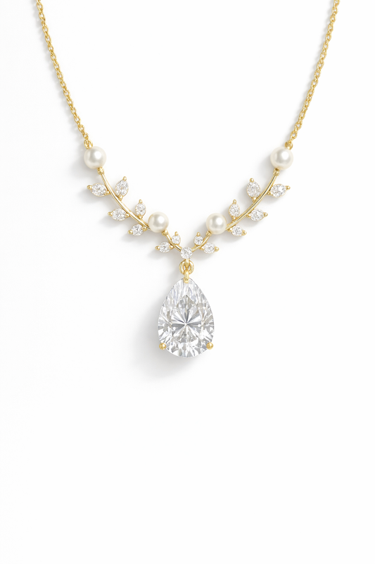 Luna Pearl Drop Diamond Necklace