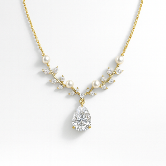 Luna Pearl Drop Diamond Necklace