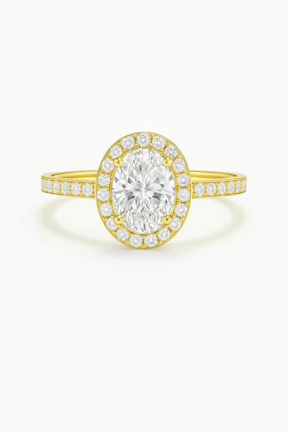 Golden Halo Oval Diamond Ring