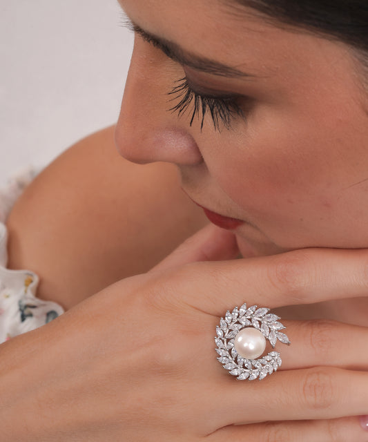 925 Silver Pearl serene garland  ring