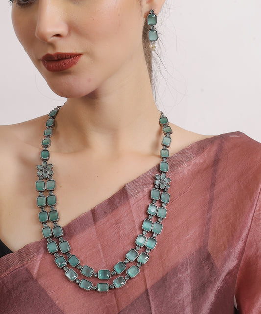 Aqua Layered Floral Necklace Set
