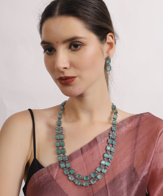 Aqua Layered Floral Necklace Set
