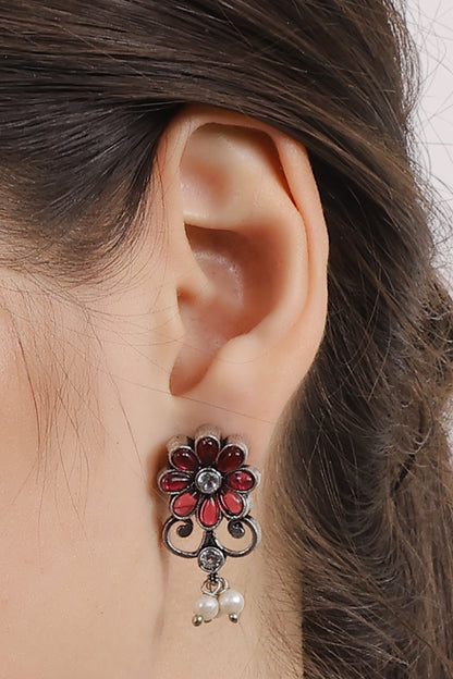 Oxidized Ruby Blossom Set