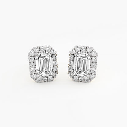 Triple Halo Round Diamond Stud Earrings