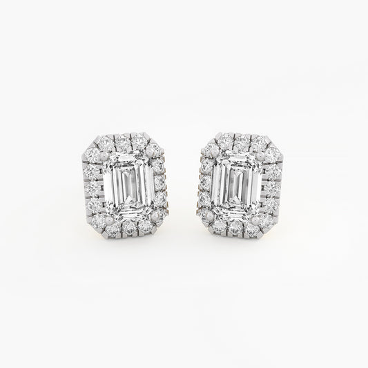 Triple Halo Round Diamond Stud Earrings