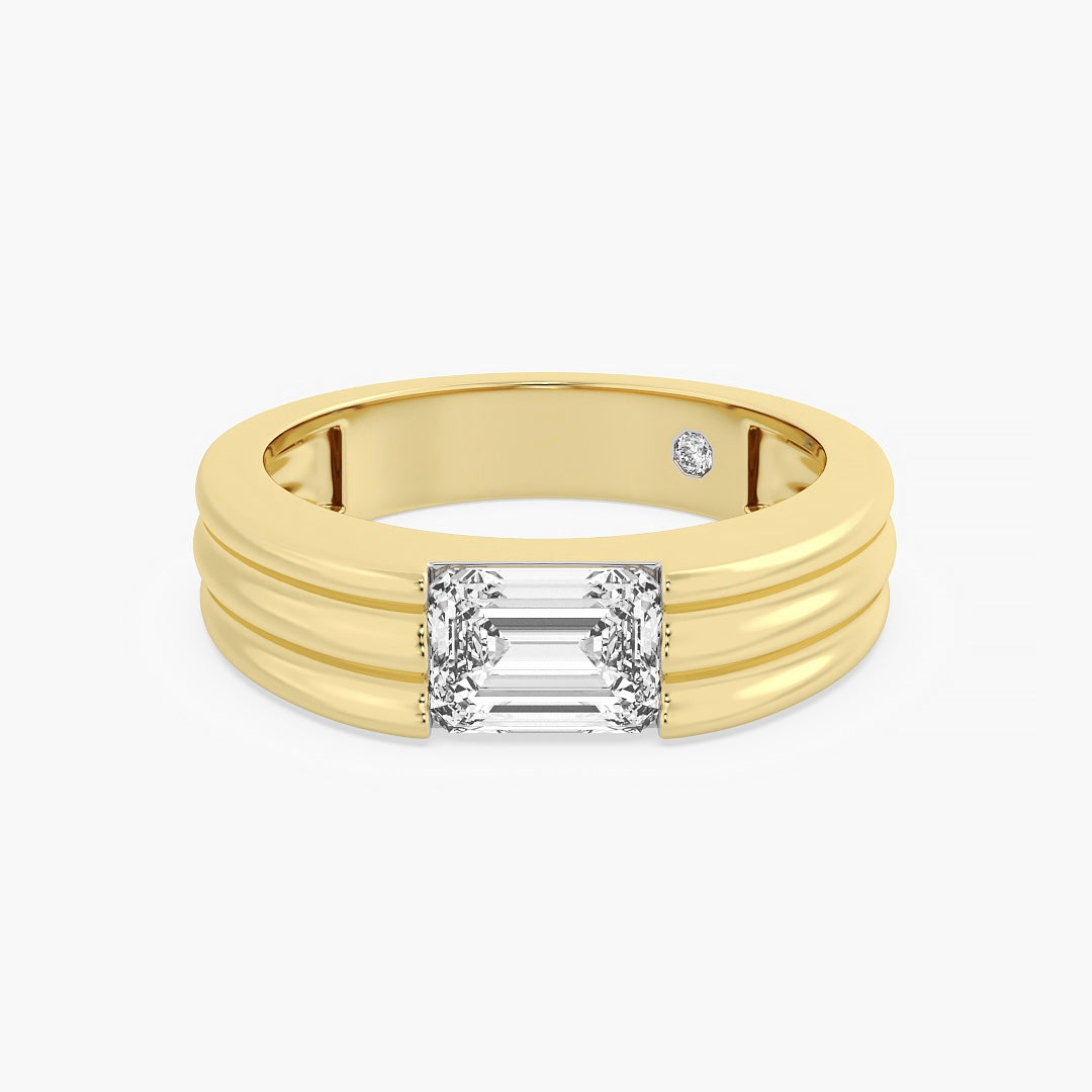 Emerald-Cut Grooved Gold Band