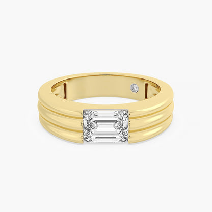 Emerald-Cut Grooved Gold Band