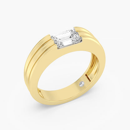 Emerald-Cut Grooved Gold Band