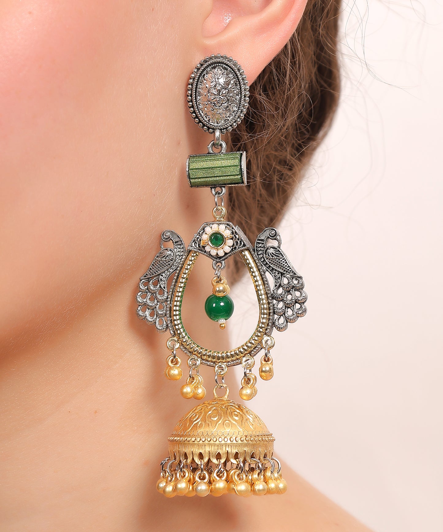 Peacock Temple Jhumka Earrings