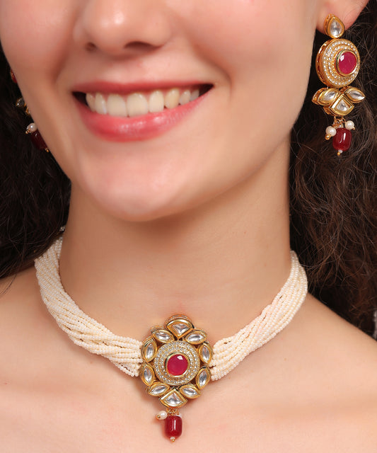 Ruby Kundan Pearl Choker Set