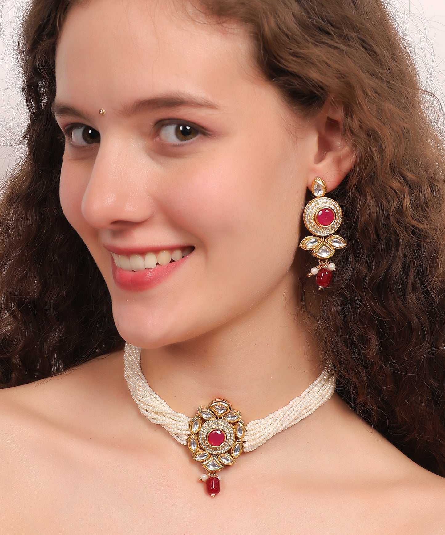 Ruby Kundan Pearl Choker Set