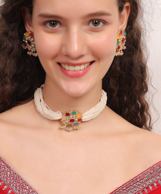 Navratna Pearl Choker Set