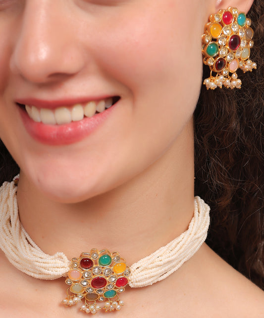 Navratna Pearl Choker Set