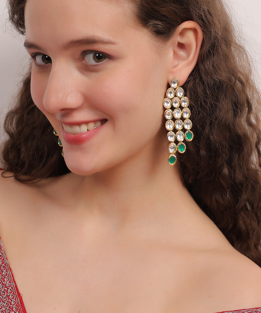 Emerald Kundan Cascade Earrings