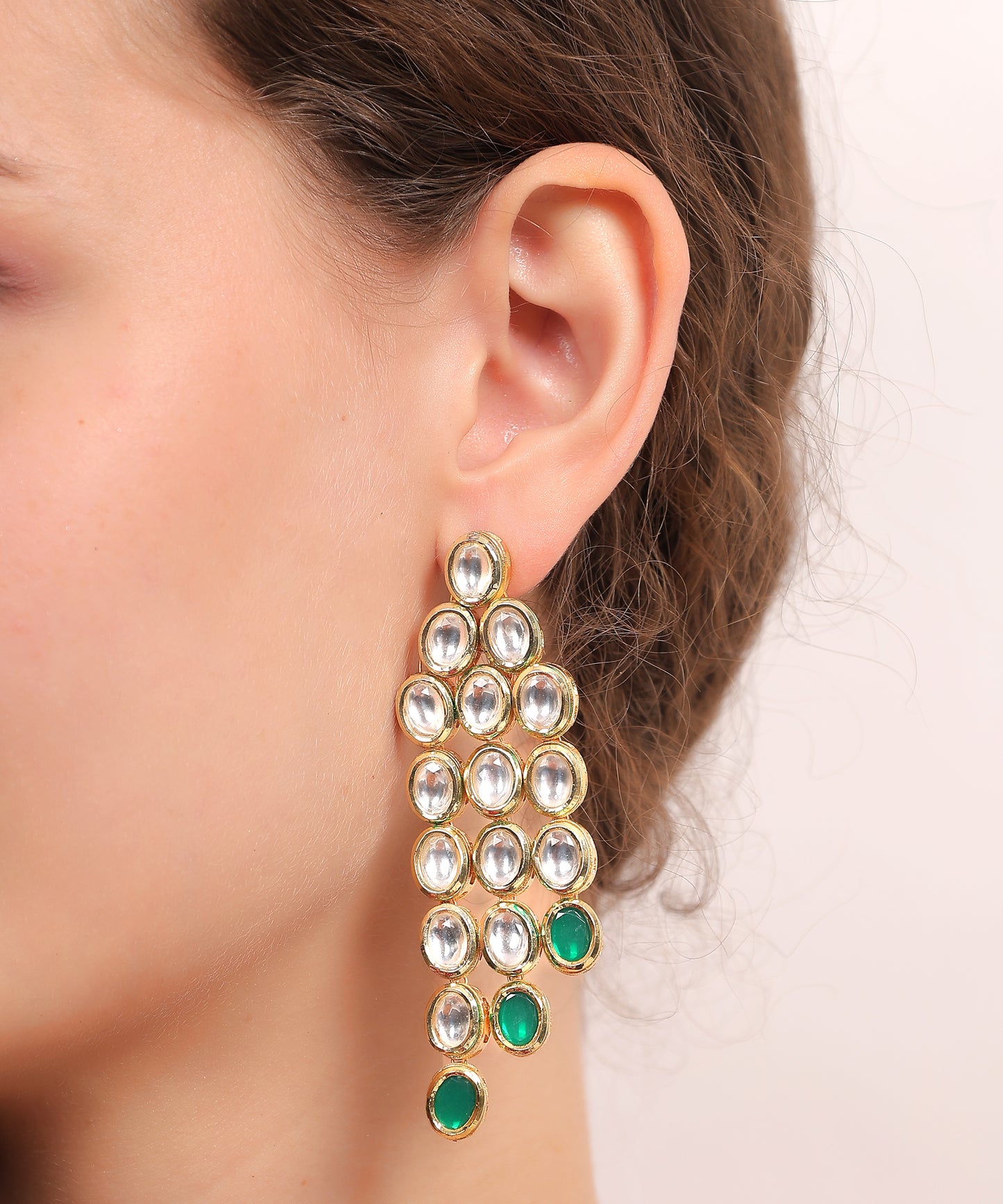 Emerald Kundan Cascade Earrings