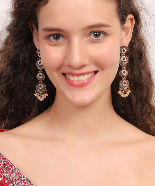 Antique Ruby Heart Drop Earrings