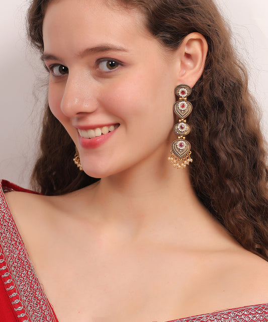 Antique Ruby Heart Drop Earrings